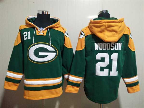 Green Bay Packers #21 Charles Woodson Green Lace-Up Pullover Hoodie,We sell and wholesale Green Bay Packers #21 Charles Woodson Green Lace-Up Pullover Hoodie on line form chian!